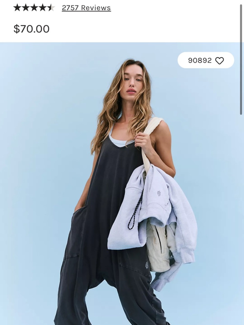 FP Movement by Free People Washed Black Tank Jumpsuit with Pockets